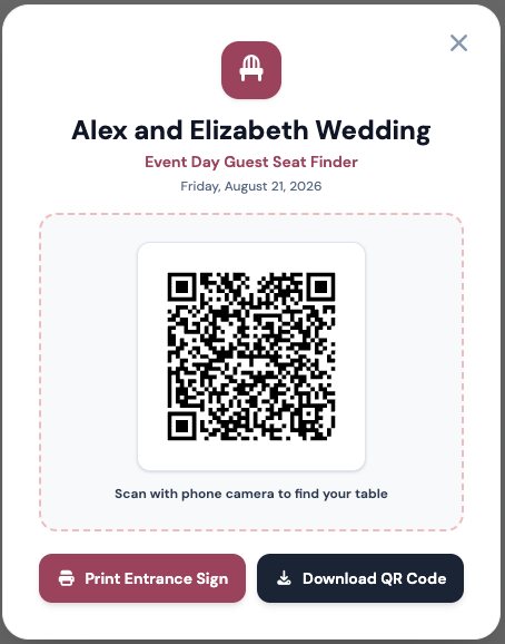 Printable entrance QR code sign modal preview