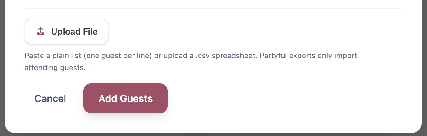 Importing a Partiful guest list into Seat the Party — guests appear in the unseated panel ready to assign