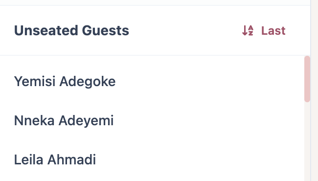 Toggling the sort option to reorder the guest list alphabetically by last name