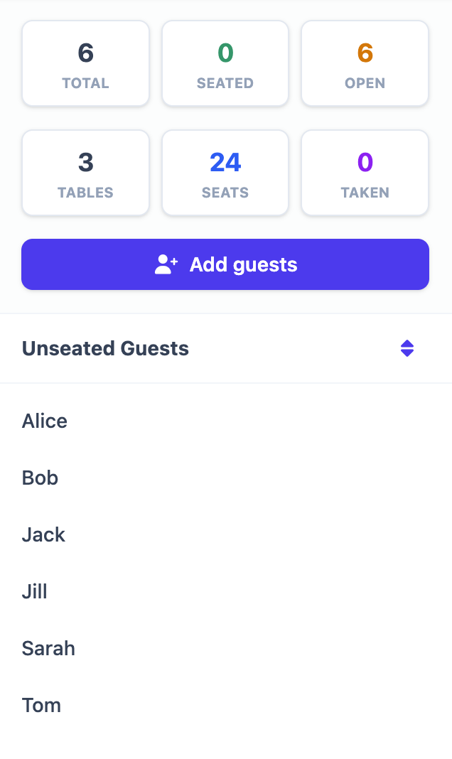 Unseated guests list